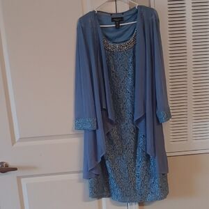 Elegant Blue Lace Dress with Overlay